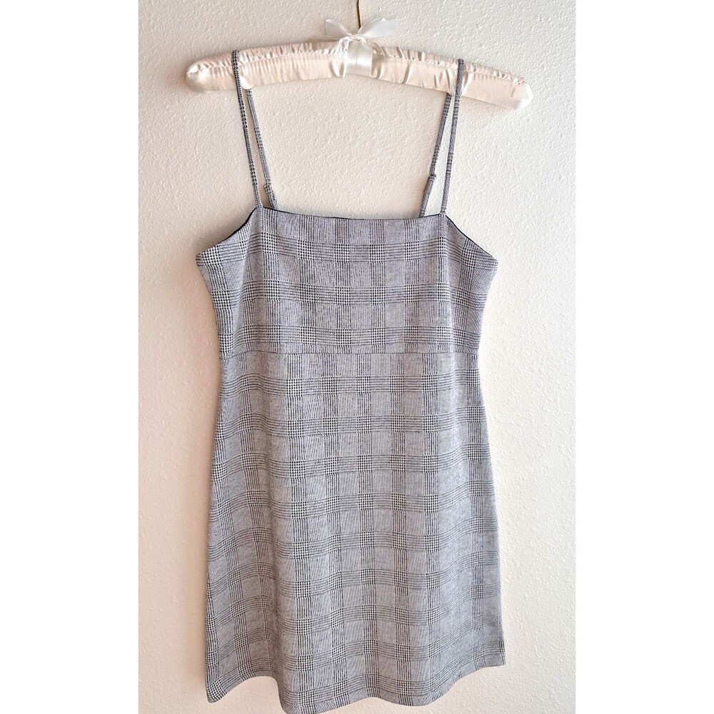 Medium Gray/Blk Glen Plaid Slip Mini Dress Academia Y2K 90's Grunge Preppy
